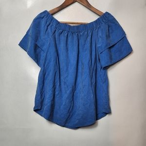 H&M Blue Tiered Ruffle Sleeved Blue Top